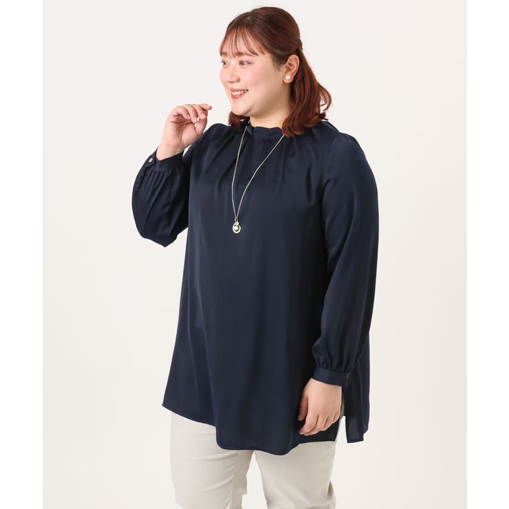 【大きいサイズ/11号サイズあり】タックネックサテンブラウス | eur3 | 詳細画像7 