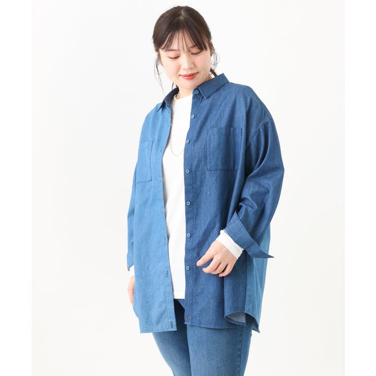エウルキューブ eur3 【大きいサイズ】デニムシャツ （ネイビー(57)） エウルキューブ eur3 【大きいサイズ】デニムシャツ （ネイビー