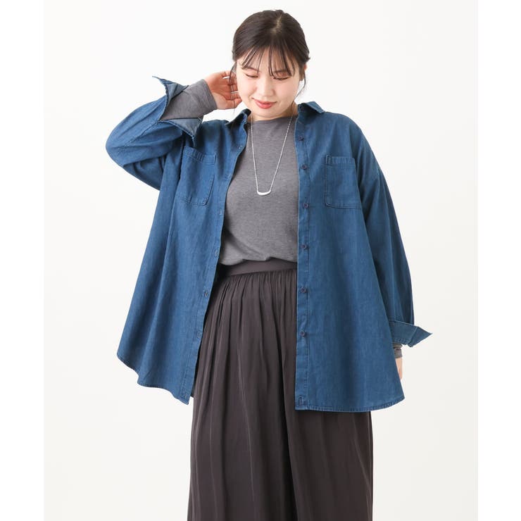 【大きいサイズ/11号サイズあり】パッチワーク風デニムシャツ eur3｜【大きいサイズ/11号サイズあり】2WAYパッチワーク風