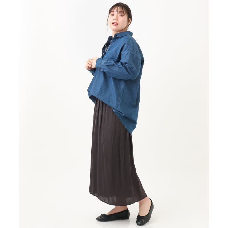 シーニューヨーク デニムパッチワークブラウス M~Lサイズ相当 極美品 大きいサイズ/11号サイズあり】2WAYパッチワーク風デニムシャツ