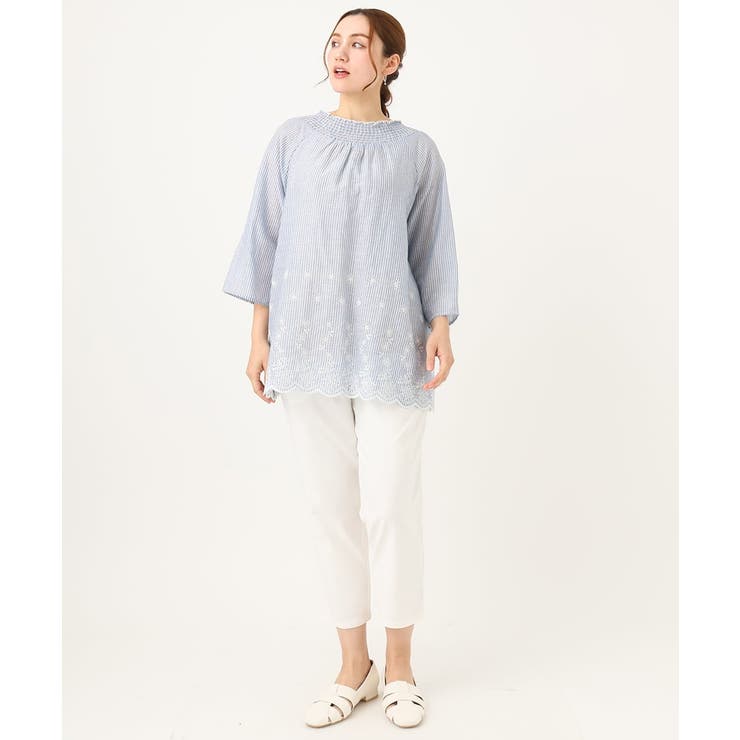 【大きいサイズ】シャーリング刺繍ブラウス | eur3 | 詳細画像3 