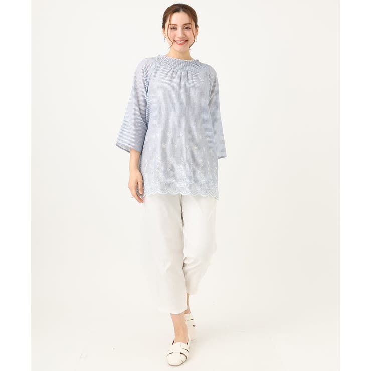 【大きいサイズ】シャーリング刺繍ブラウス | eur3 | 詳細画像4 