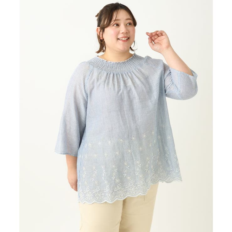 【大きいサイズ】シャーリング刺繍ブラウス | eur3 | 詳細画像5 