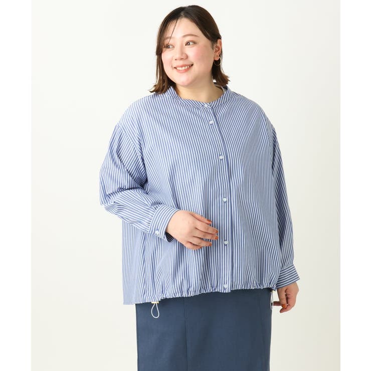 【大きいサイズ】バンドカラーラメストライプシャツ | eur3 | 詳細画像10 