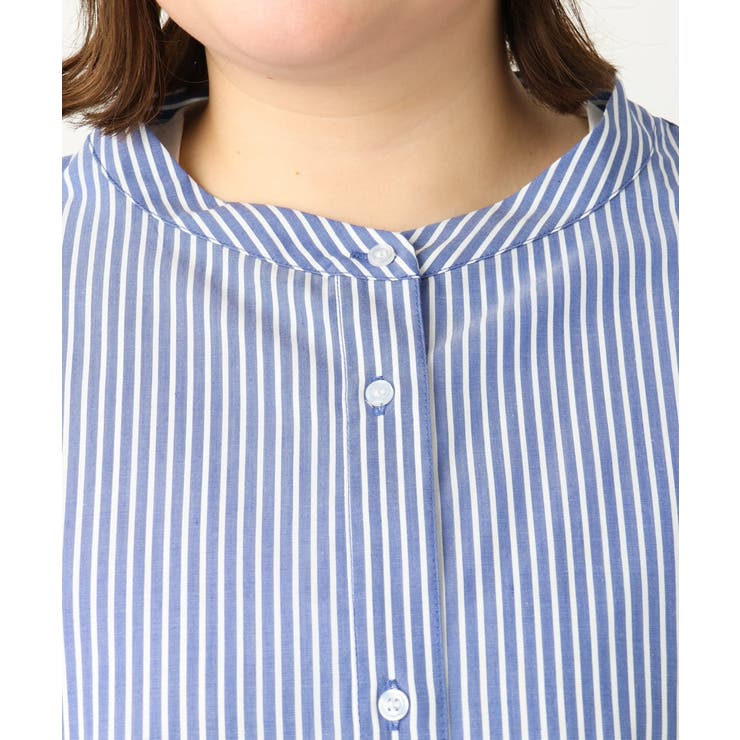 【大きいサイズ】バンドカラーラメストライプシャツ | eur3 | 詳細画像15 