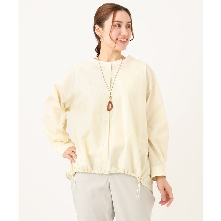 【大きいサイズ】バンドカラーラメストライプシャツ | eur3 | 詳細画像2 