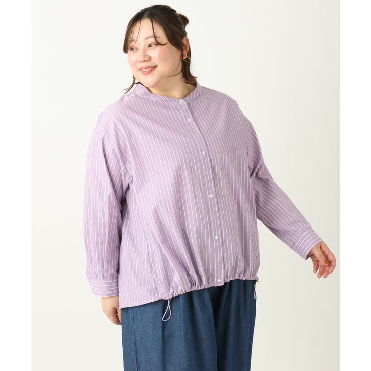 【大きいサイズ】バンドカラーラメストライプシャツ | eur3 | 詳細画像27 