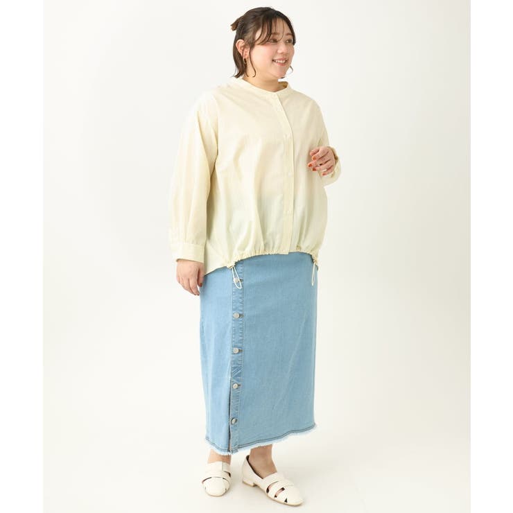 【大きいサイズ】バンドカラーラメストライプシャツ | eur3 | 詳細画像7 