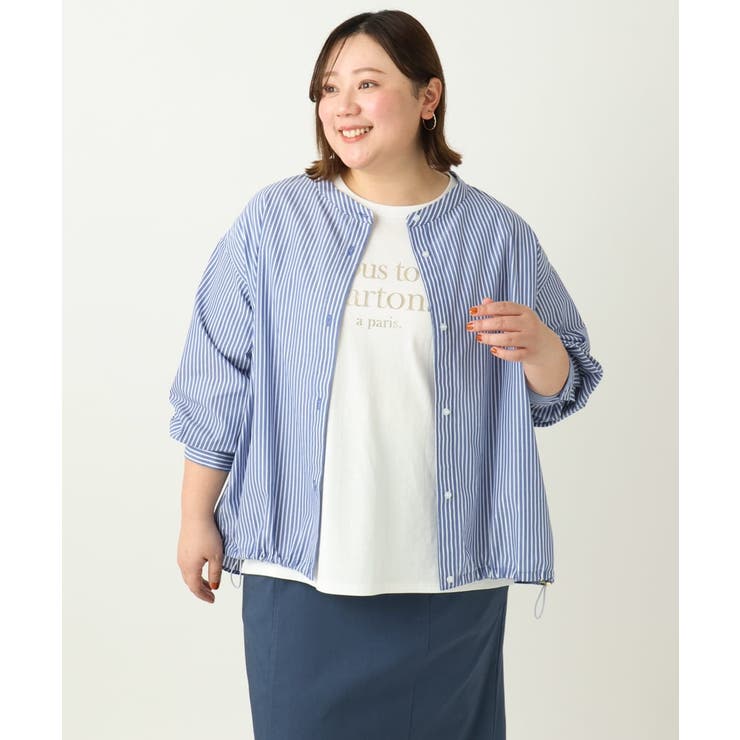 【大きいサイズ】バンドカラーラメストライプシャツ | eur3 | 詳細画像9 