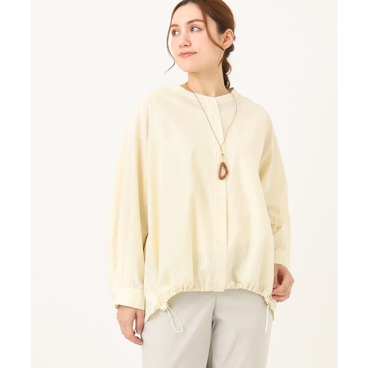 イエロー(25) | 【大きいサイズ】バンドカラーラメストライプシャツ | eur3