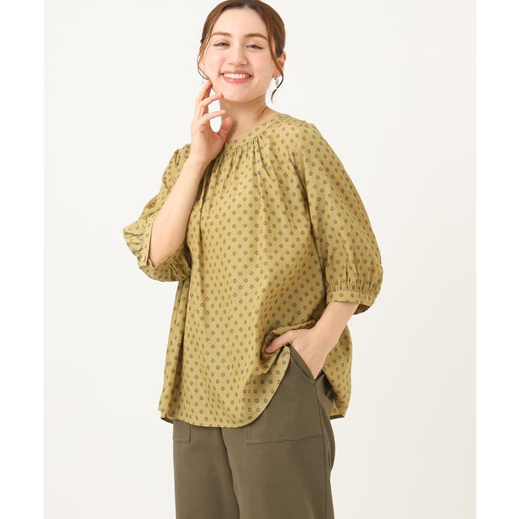 イエロー(25) | 【大きいサイズ】プロバンスプリントブラウス | eur3