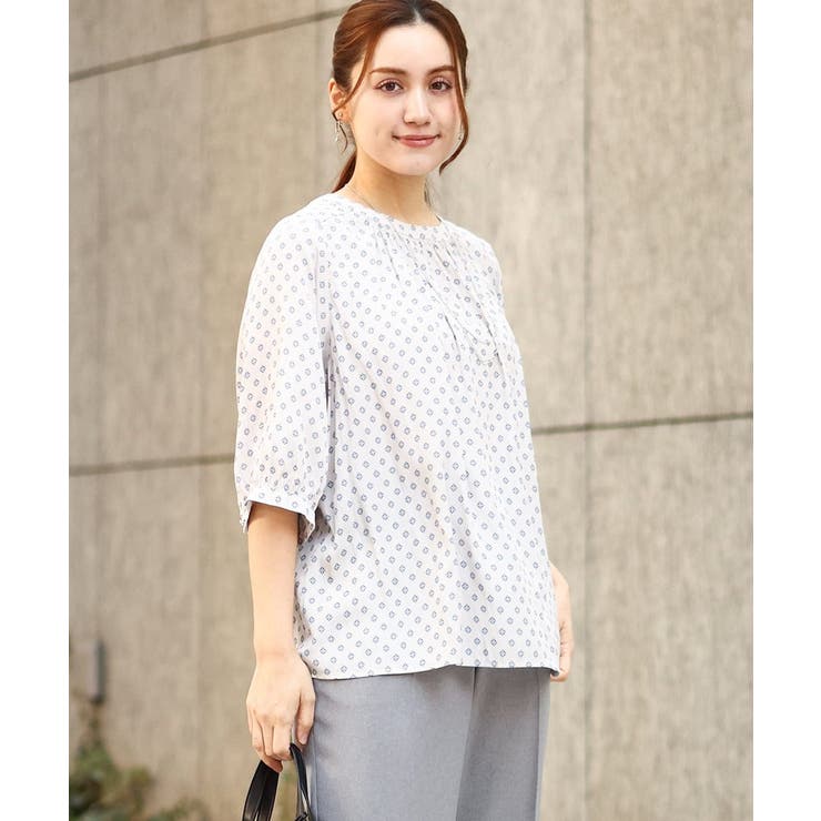 ホワイト(90) | 【大きいサイズ】プロバンスプリントブラウス | eur3