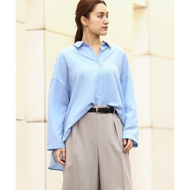 【大きいサイズ】フィブリルサテンドロップショルダーシャツ | eur3 | 詳細画像1 