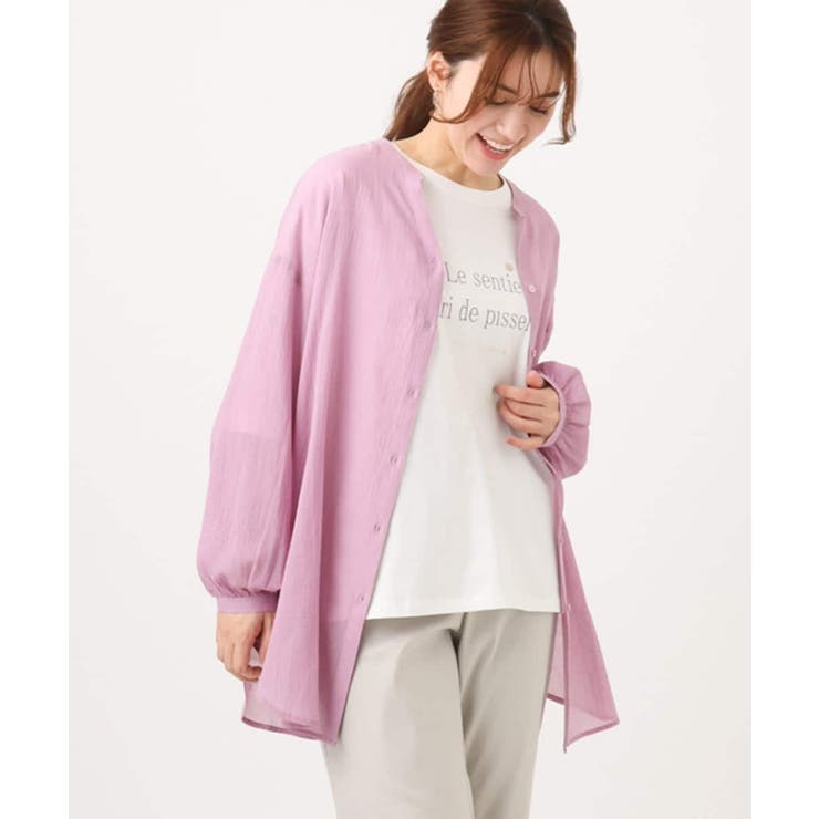 【大きいサイズ】バンドカラーコットンブラウス | eur3 | 詳細画像1 