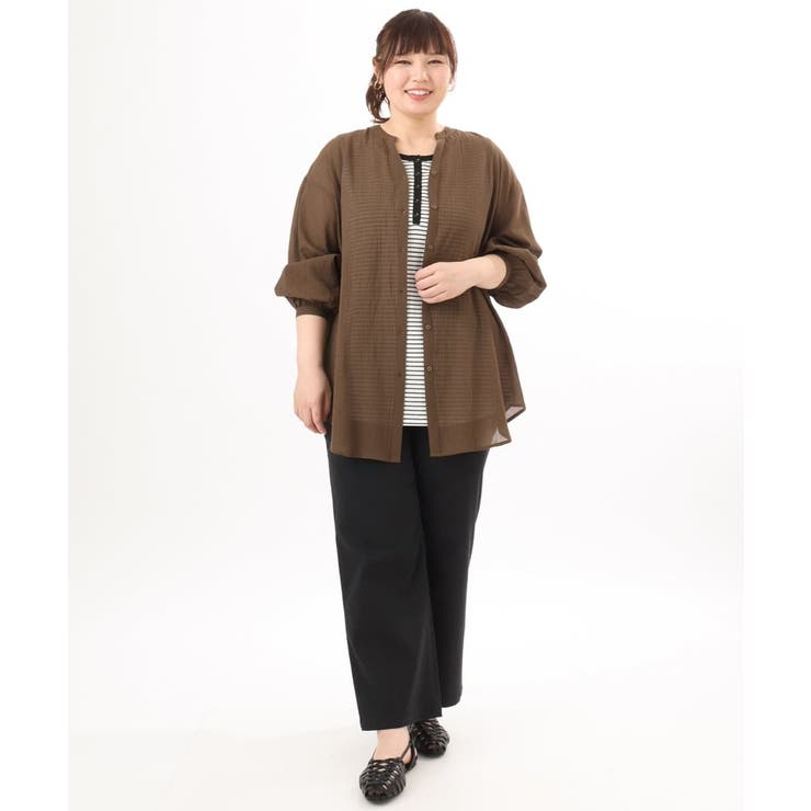 【大きいサイズ】バンドカラーコットンブラウス | eur3 | 詳細画像13 