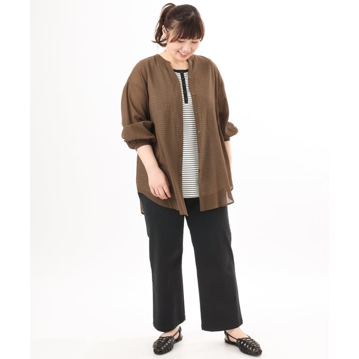 【大きいサイズ】バンドカラーコットンブラウス | eur3 | 詳細画像14 