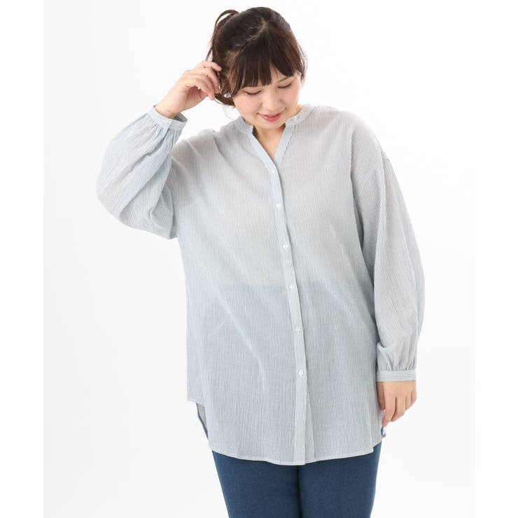 【大きいサイズ】バンドカラーコットンブラウス | eur3 | 詳細画像6 