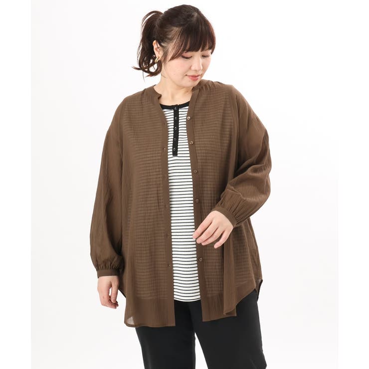 ダークブラウン | 【大きいサイズ】バンドカラーコットンブラウス | eur3