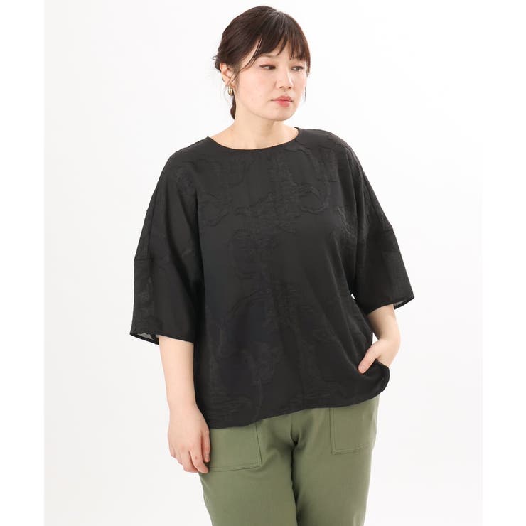 ブラック | 【大きいサイズ】ジャカードブラウス | eur3