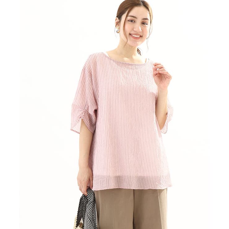 ライトピンク(01) | 【大きいサイズ】シアーストライプタンクトップセット | eur3