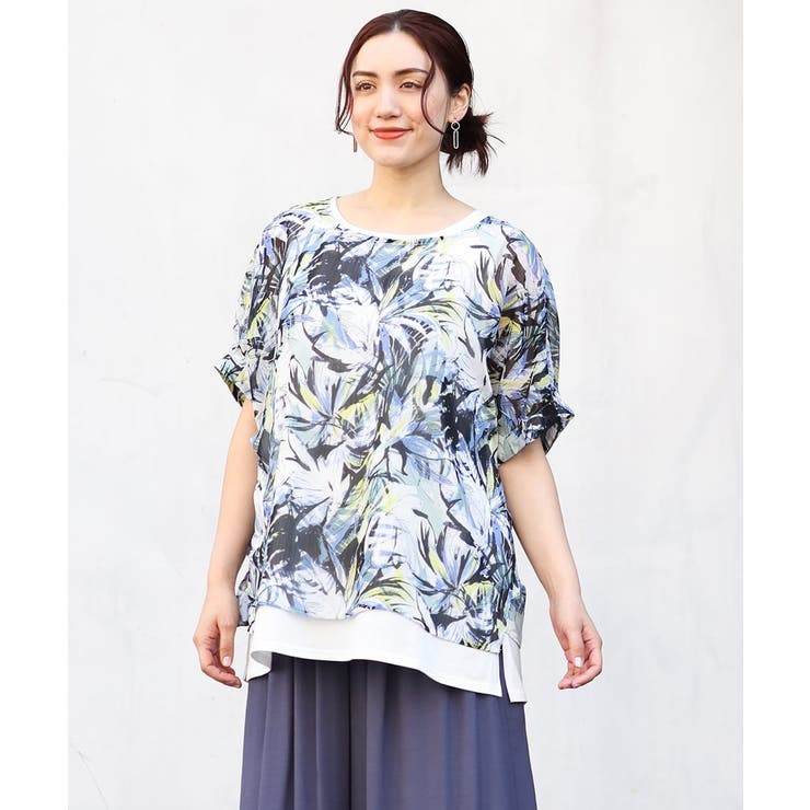 【大きいサイズ】リゾートプリントブラウス＋タンクトップセット | eur3 | 詳細画像2 