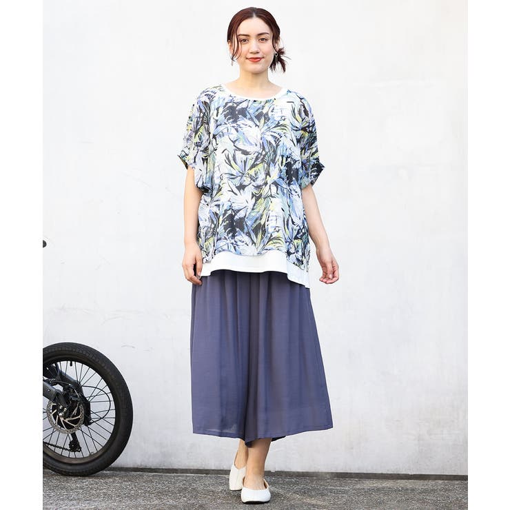 【大きいサイズ】リゾートプリントブラウス＋タンクトップセット | eur3 | 詳細画像4 