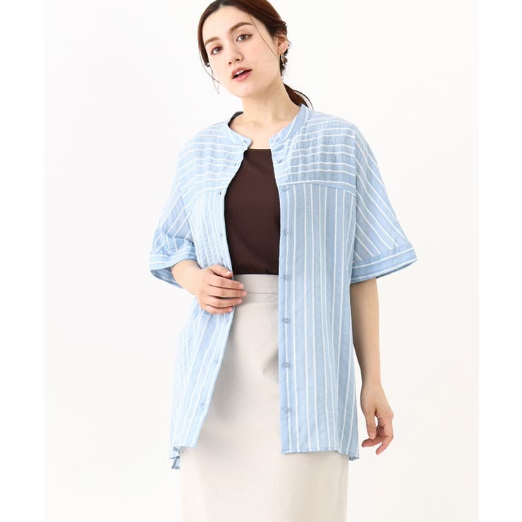 【大きいサイズ】ドビーストライプチュニックブラウス | eur3 | 詳細画像1 