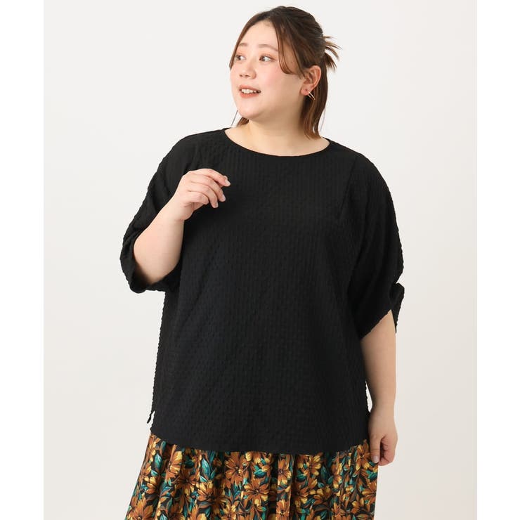 ブラック(94) | 【大きいサイズ】エンボスドットブラウス | eur3