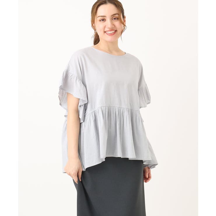 ライトブルー(50) | 【大きいサイズ】ペプラムブラウス | eur3