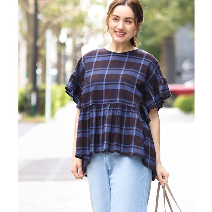 ダークブラウン(87) | 【大きいサイズ】ペプラムブラウス | eur3