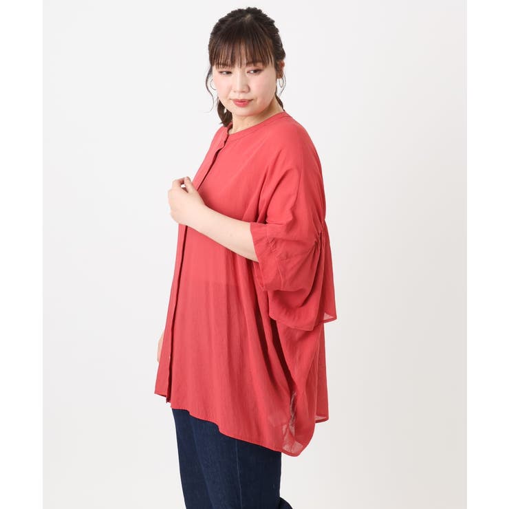 【大きいサイズ】バンドカラーシアーブラウス | eur3 | 詳細画像6 