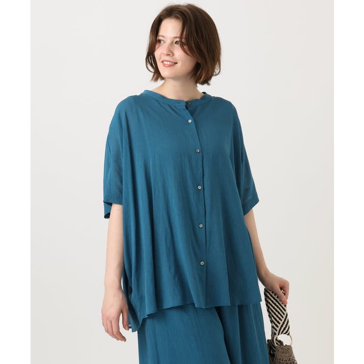 ブルー | 【大きいサイズ】シャーリングシア―ブラウス | eur3