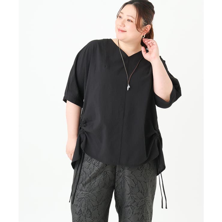 ブラック(94) | 【大きいサイズ】Vネックポコポコプルオーバー | eur3