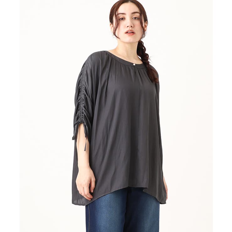 ダークグレー(93) | 【大きいサイズ】ギャザーブラウス | eur3