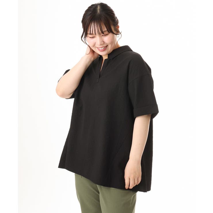 ブラック | 【大きいサイズ】ぽこぽこチュニックブラウス | eur3