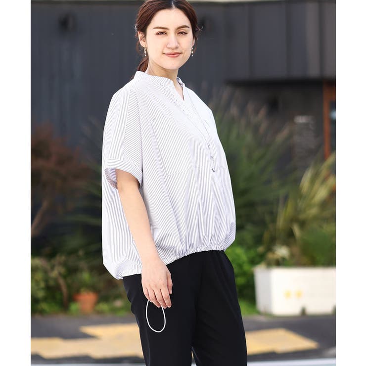 ホワイト(90) | 【大きいサイズ】裾ドロストショート丈シャツ | eur3