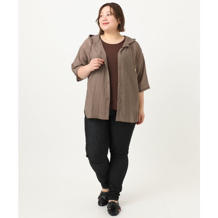 【大きいサイズ】シアーフーディー半袖ブラウス | eur3 | 詳細画像17 