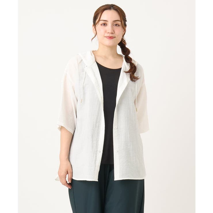 【大きいサイズ】シアーフーディー半袖ブラウス | eur3 | 詳細画像18 