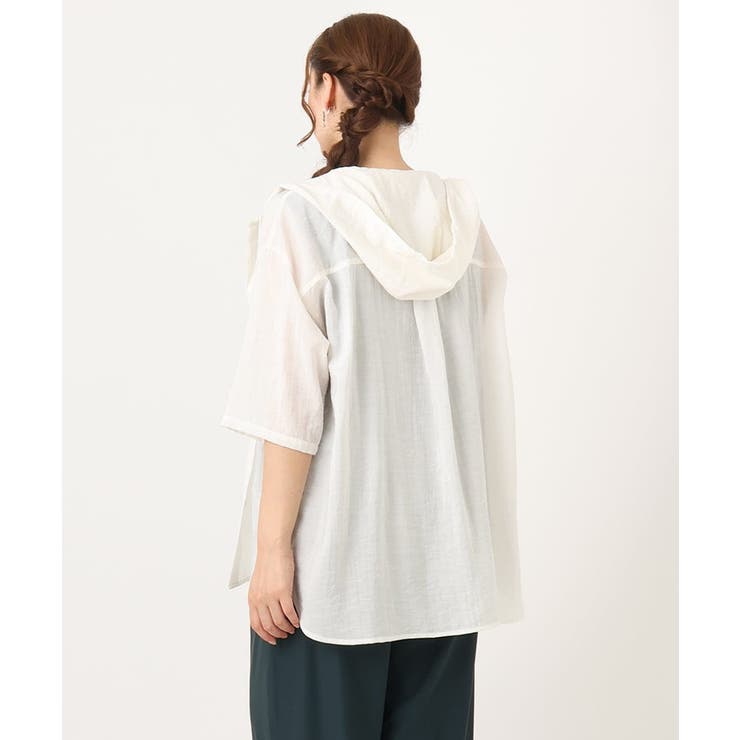 大きいサイズ】シアーフーディー半袖ブラウス[品番：ITKW0022102