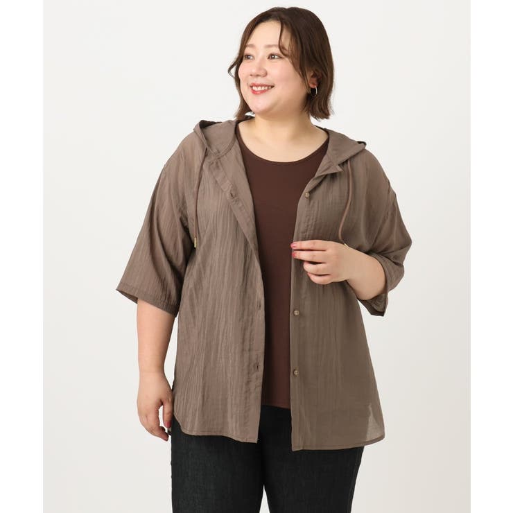 【大きいサイズ】シアーフーディー半袖ブラウス | eur3 | 詳細画像5 