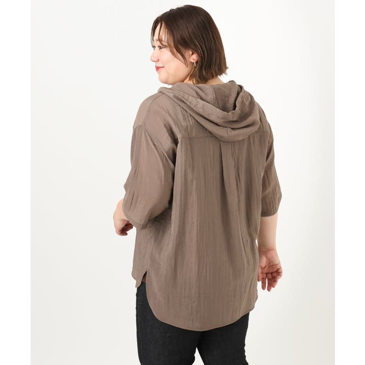 【大きいサイズ】シアーフーディー半袖ブラウス | eur3 | 詳細画像8 