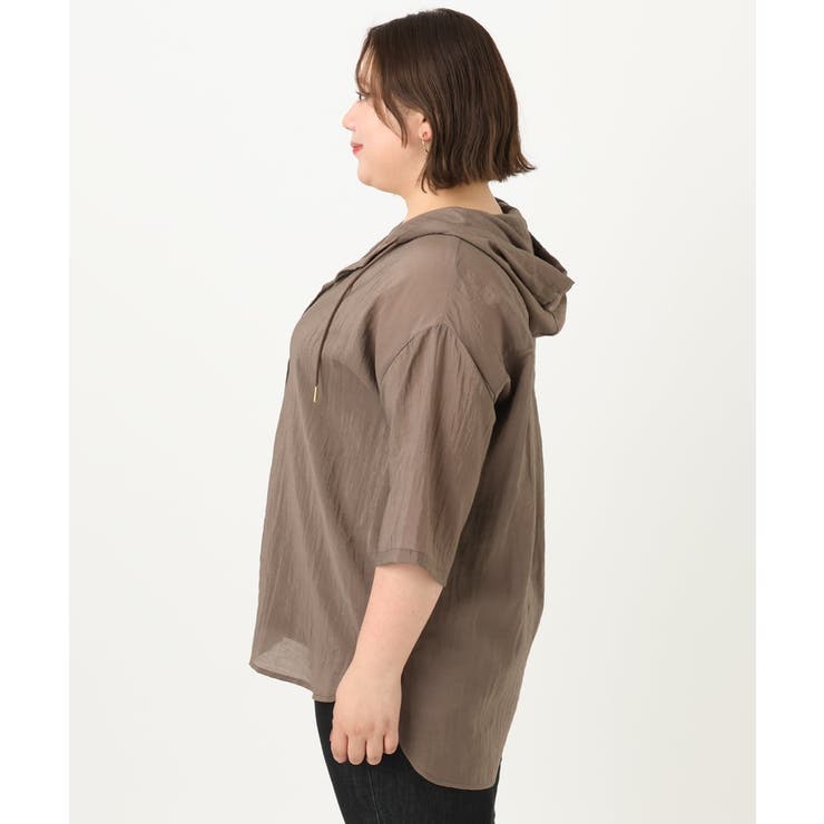 【大きいサイズ】シアーフーディー半袖ブラウス | eur3 | 詳細画像9 