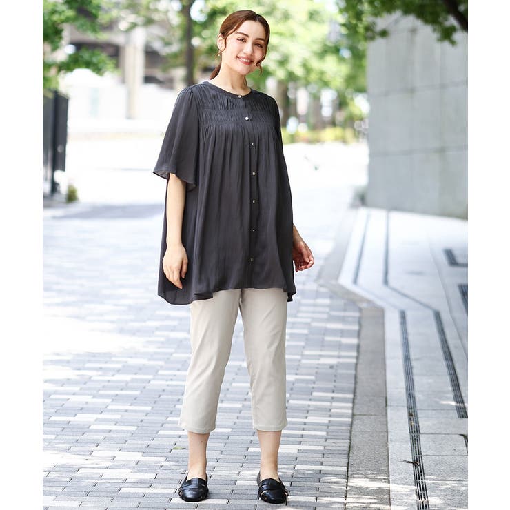 【大きいサイズ/a.v.v×eur3】サテンシャーリングブラウス | eur3 | 詳細画像19 