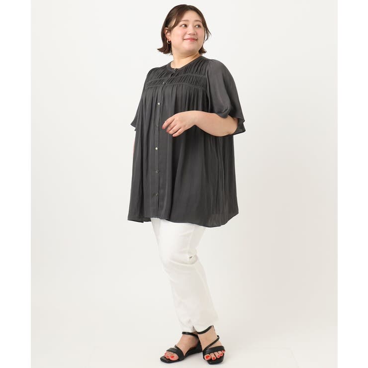 【大きいサイズ/a.v.v×eur3】サテンシャーリングブラウス | eur3 | 詳細画像24 