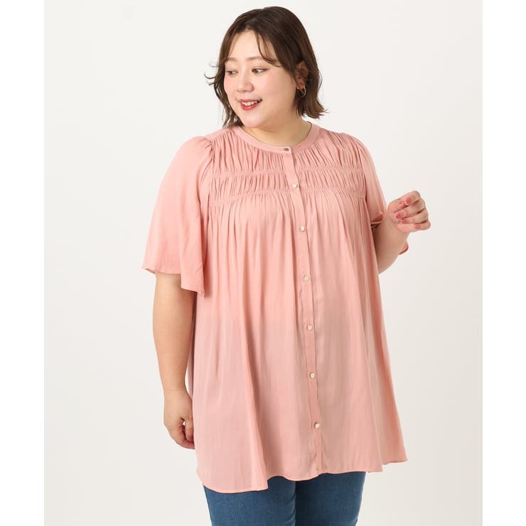 ピンク(03) | 【大きいサイズ/a.v.v×eur3】サテンシャーリングブラウス | eur3