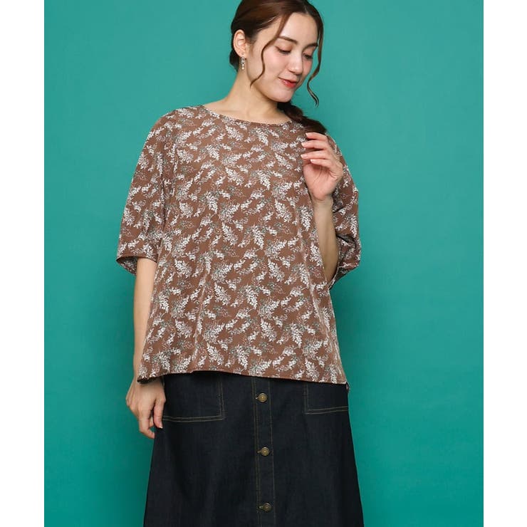 モカ(84) | 【大きいサイズ】フラワープリントブラウス | eur3