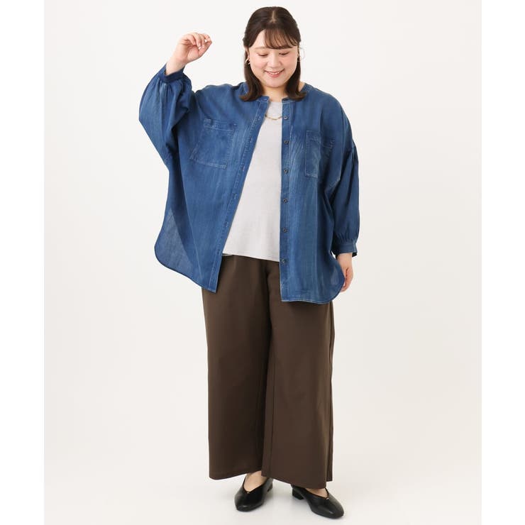 【大きいサイズ】ノーカラーシア―デニムシャツ | eur3 | 詳細画像8 