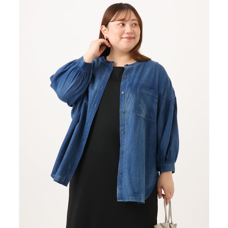 【大きいサイズ】ノーカラーシア―デニムシャツ | eur3 | 詳細画像9 
