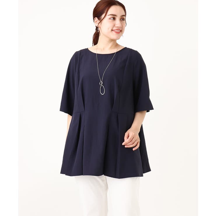 ネイビー(57) | 【大きいサイズ】ペプラムブラウス | eur3