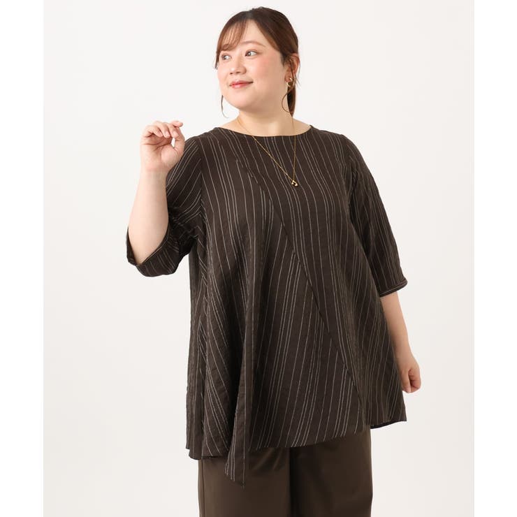 【WEB先行販売】【大きいサイズ/接触冷感】ドビーストライプイレヘムブラウス | eur3 | 詳細画像13 